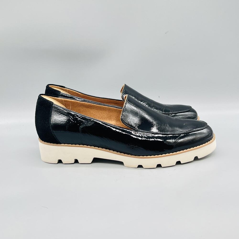 Vionic Shoes Womens 10 Black Patent Leather Kensley Loafers Lug Sole Comfort